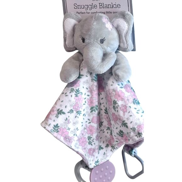 Modern Baby Elephant Snuggle Blankie Teething Toys Floral Lovey Girl Shower Gift - Picture 3 of 6